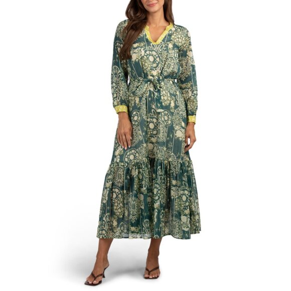 MAGARI Green Made In Italy Printed Long Sleeve Maxi Dress - Picture 1 of 2